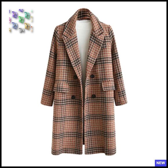 Jackets & Blazers - Oversized Plaid Wool Peacoat Classic Elegant Winter Chic Double Breasted Long